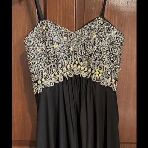 Elegant Black and Silver Embellished Prom Dress